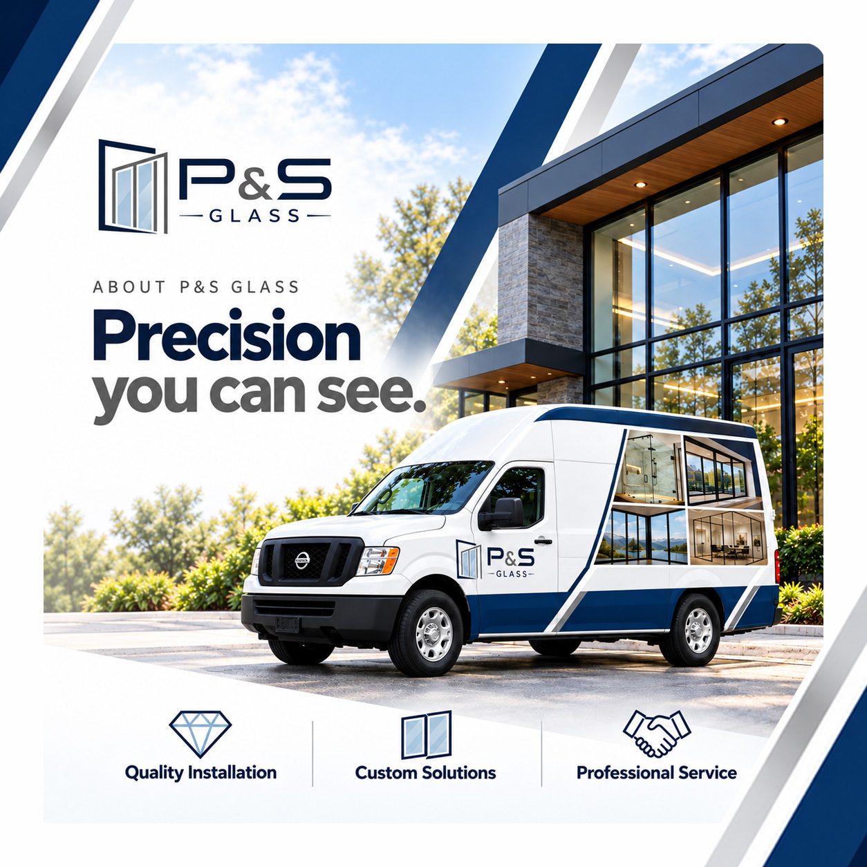 P&S Glass installer fitting a large glass panel on site