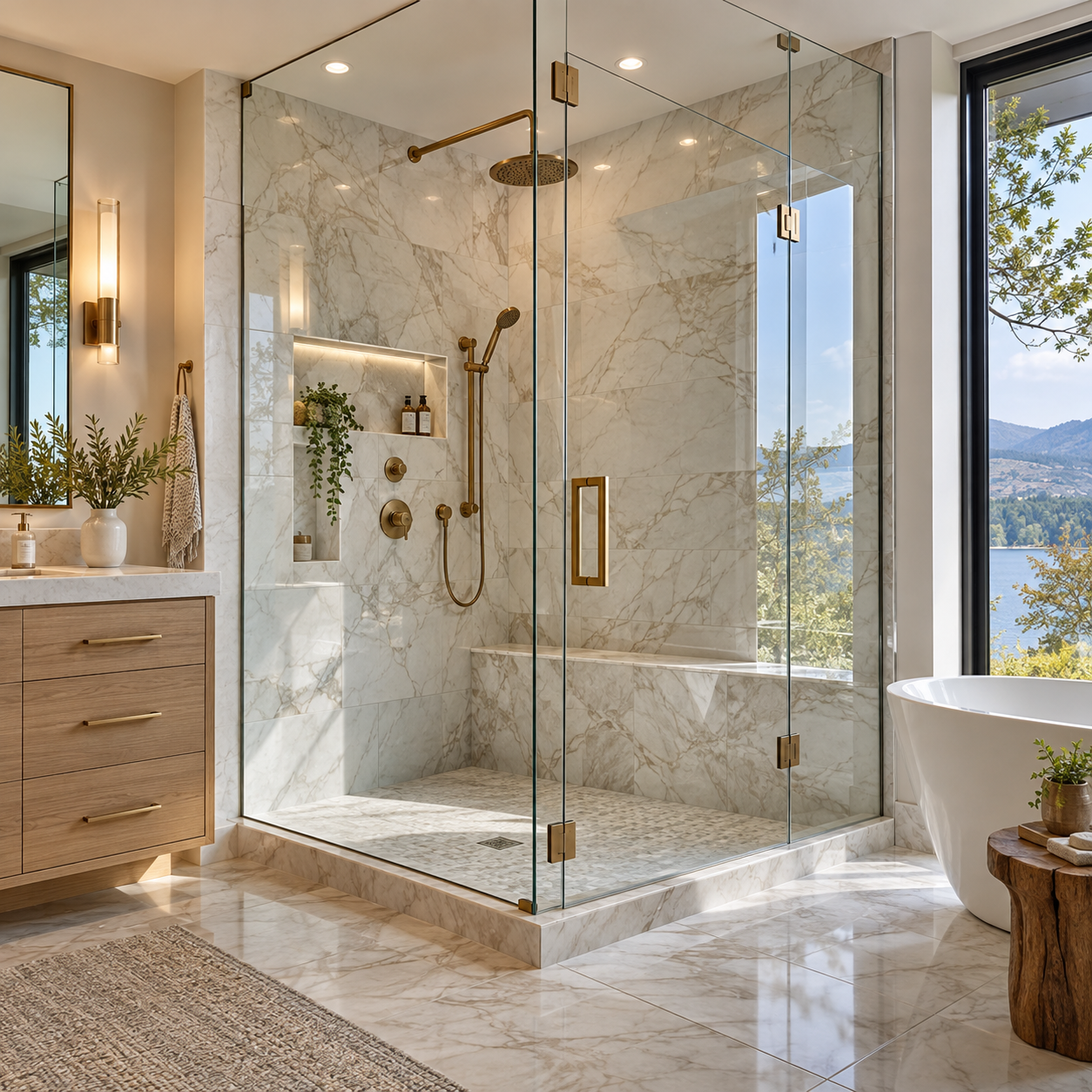 Luxury frameless glass shower enclosure